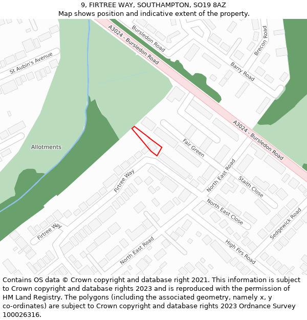 9, FIRTREE WAY, SOUTHAMPTON, SO19 8AZ: Location map and indicative extent of plot