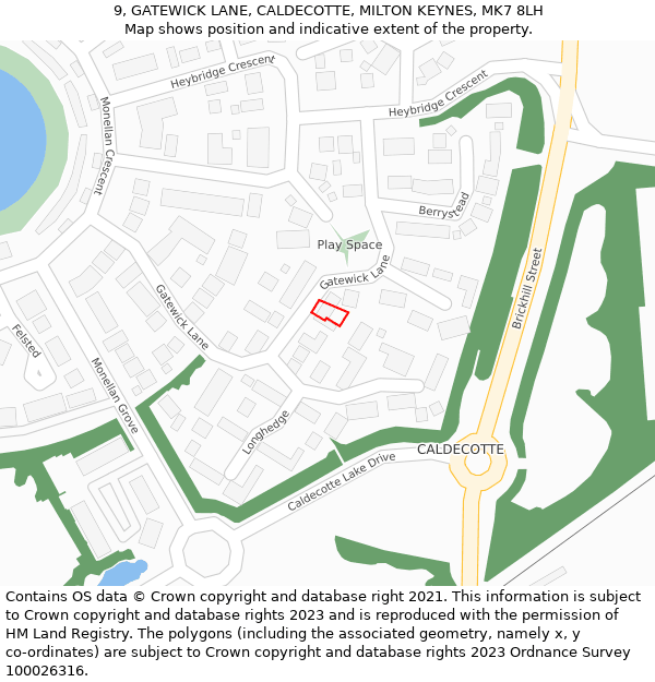 9, GATEWICK LANE, CALDECOTTE, MILTON KEYNES, MK7 8LH: Location map and indicative extent of plot