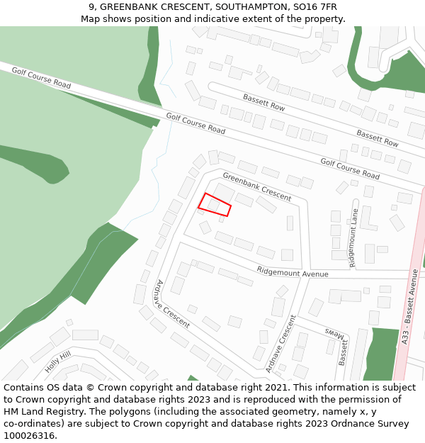 9, GREENBANK CRESCENT, SOUTHAMPTON, SO16 7FR: Location map and indicative extent of plot