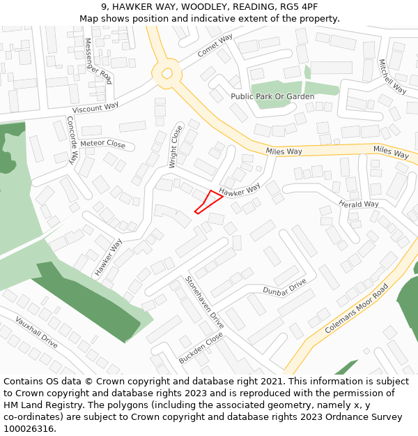 9, HAWKER WAY, WOODLEY, READING, RG5 4PF: Location map and indicative extent of plot