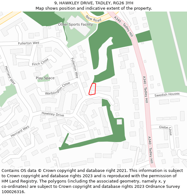 9, HAWKLEY DRIVE, TADLEY, RG26 3YH: Location map and indicative extent of plot