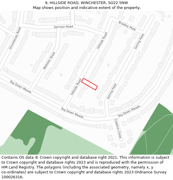 9, HILLSIDE ROAD, WINCHESTER, SO22 5NW: Location map and indicative extent of plot