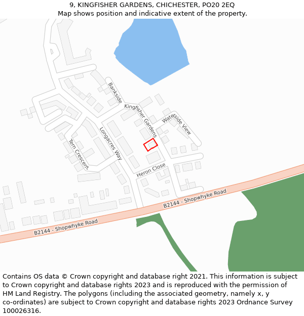 9, KINGFISHER GARDENS, CHICHESTER, PO20 2EQ: Location map and indicative extent of plot