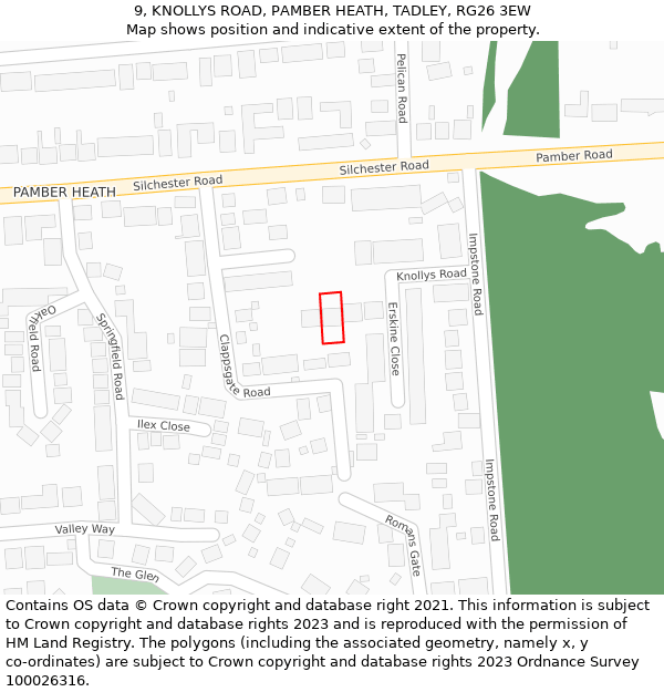 9, KNOLLYS ROAD, PAMBER HEATH, TADLEY, RG26 3EW: Location map and indicative extent of plot