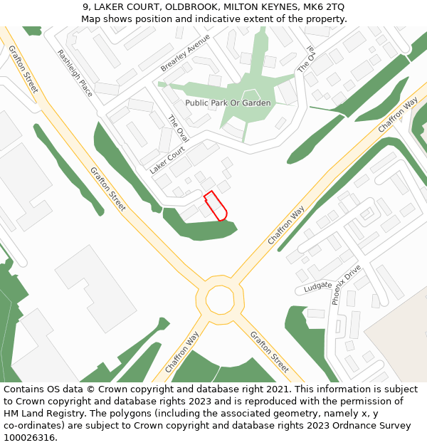 9, LAKER COURT, OLDBROOK, MILTON KEYNES, MK6 2TQ: Location map and indicative extent of plot