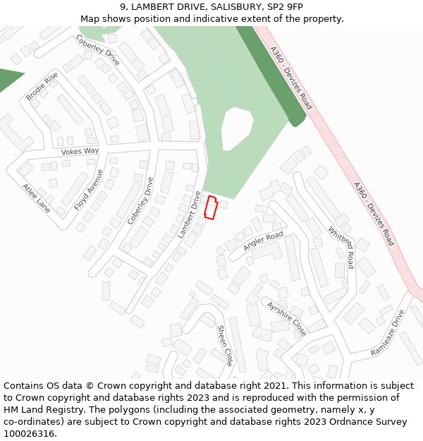 9, LAMBERT DRIVE, SALISBURY, SP2 9FP: Location map and indicative extent of plot