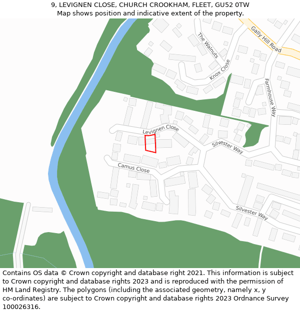 9, LEVIGNEN CLOSE, CHURCH CROOKHAM, FLEET, GU52 0TW: Location map and indicative extent of plot