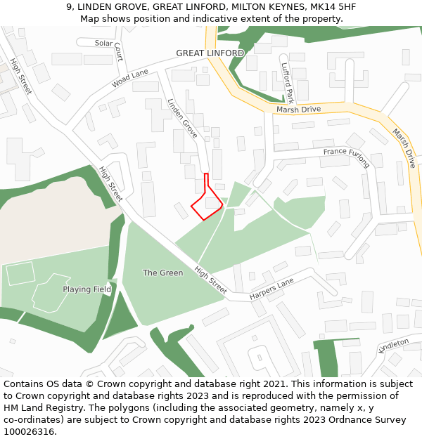 9, LINDEN GROVE, GREAT LINFORD, MILTON KEYNES, MK14 5HF: Location map and indicative extent of plot
