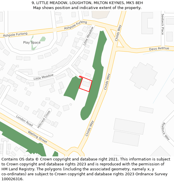 9, LITTLE MEADOW, LOUGHTON, MILTON KEYNES, MK5 8EH: Location map and indicative extent of plot