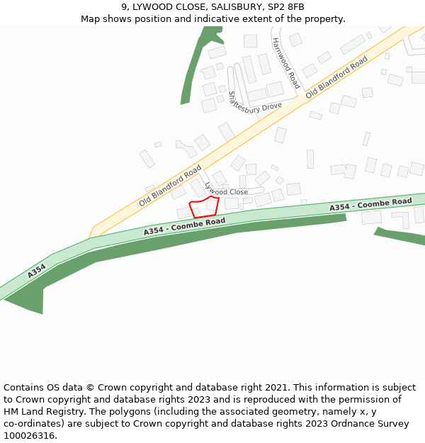 9, LYWOOD CLOSE, SALISBURY, SP2 8FB: Location map and indicative extent of plot