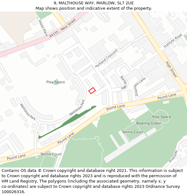 9, MALTHOUSE WAY, MARLOW, SL7 2UE: Location map and indicative extent of plot