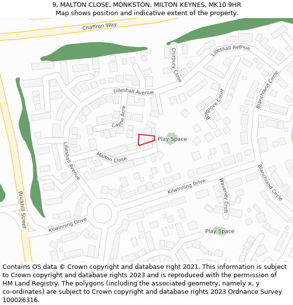 9, MALTON CLOSE, MONKSTON, MILTON KEYNES, MK10 9HR: Location map and indicative extent of plot