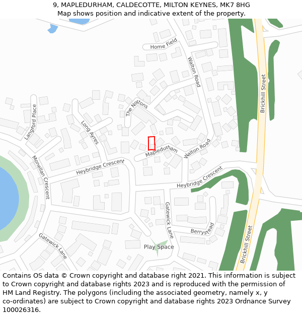 9, MAPLEDURHAM, CALDECOTTE, MILTON KEYNES, MK7 8HG: Location map and indicative extent of plot