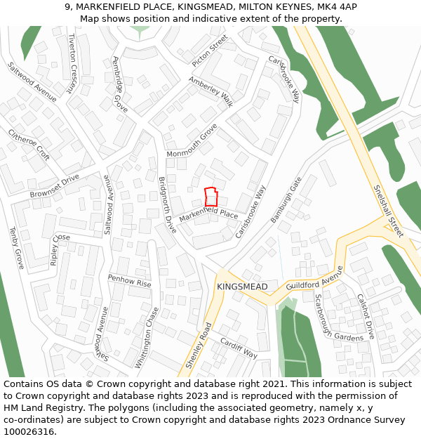 9, MARKENFIELD PLACE, KINGSMEAD, MILTON KEYNES, MK4 4AP: Location map and indicative extent of plot