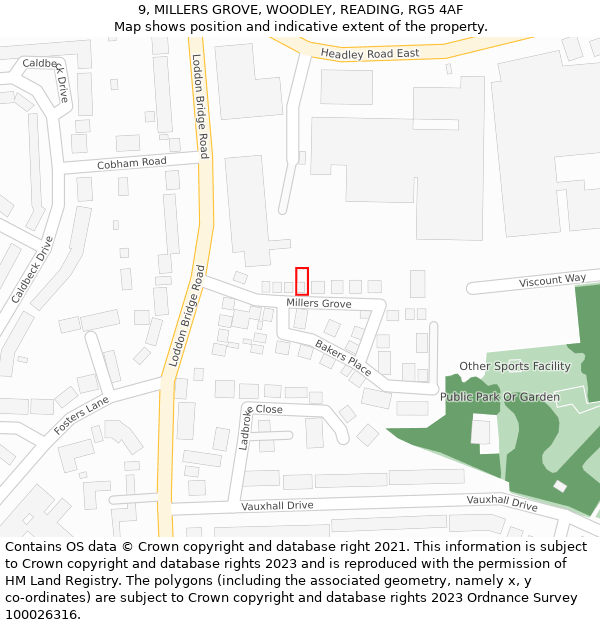 9, MILLERS GROVE, WOODLEY, READING, RG5 4AF: Location map and indicative extent of plot