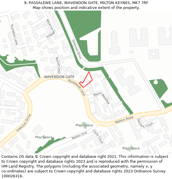 9, PASSALEWE LANE, WAVENDON GATE, MILTON KEYNES, MK7 7RF: Location map and indicative extent of plot