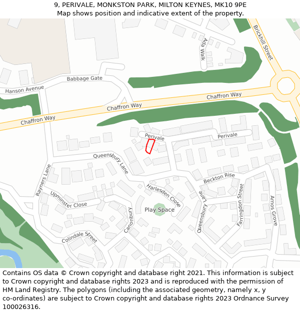9, PERIVALE, MONKSTON PARK, MILTON KEYNES, MK10 9PE: Location map and indicative extent of plot