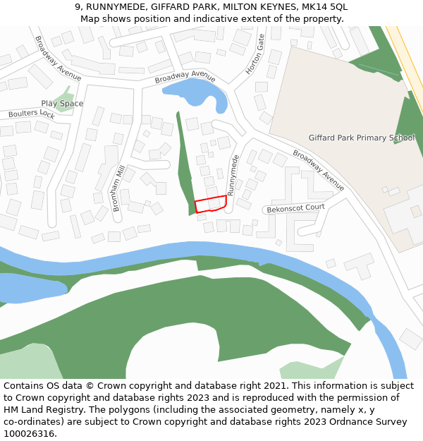 9, RUNNYMEDE, GIFFARD PARK, MILTON KEYNES, MK14 5QL: Location map and indicative extent of plot