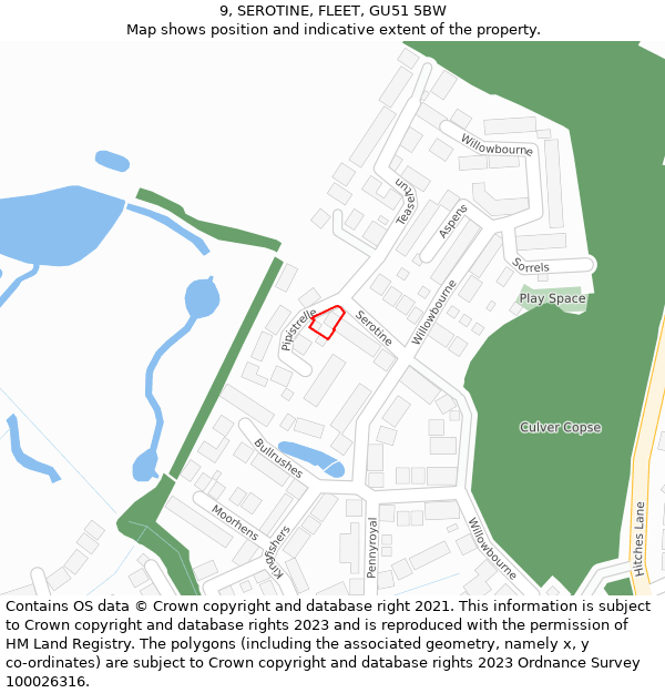 9, SEROTINE, FLEET, GU51 5BW: Location map and indicative extent of plot