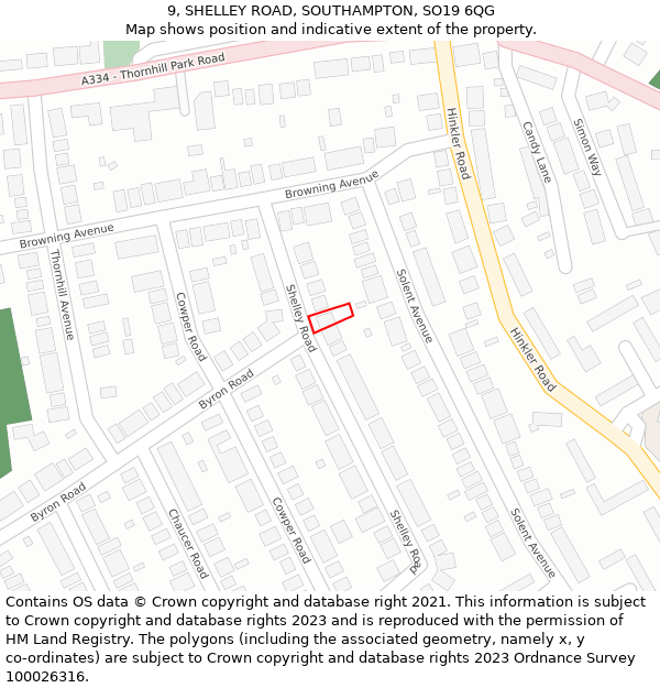 9, SHELLEY ROAD, SOUTHAMPTON, SO19 6QG: Location map and indicative extent of plot