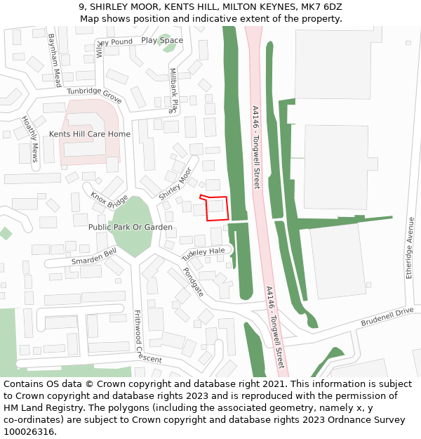 9, SHIRLEY MOOR, KENTS HILL, MILTON KEYNES, MK7 6DZ: Location map and indicative extent of plot