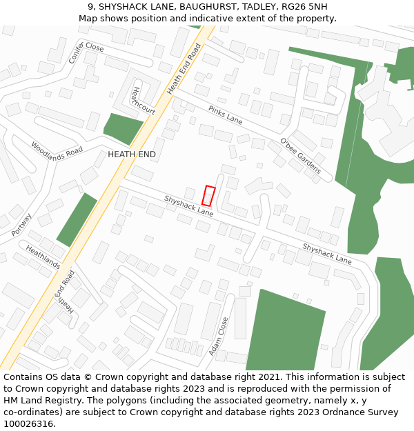 9, SHYSHACK LANE, BAUGHURST, TADLEY, RG26 5NH: Location map and indicative extent of plot