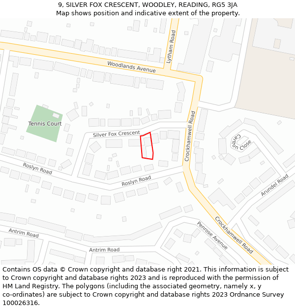 9, SILVER FOX CRESCENT, WOODLEY, READING, RG5 3JA: Location map and indicative extent of plot