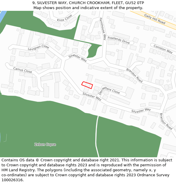 9, SILVESTER WAY, CHURCH CROOKHAM, FLEET, GU52 0TP: Location map and indicative extent of plot