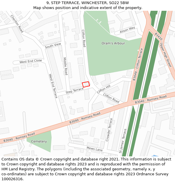 9, STEP TERRACE, WINCHESTER, SO22 5BW: Location map and indicative extent of plot