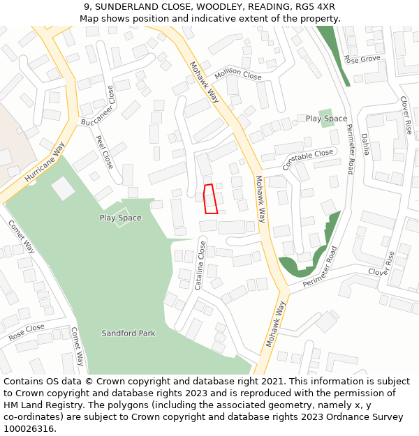 9, SUNDERLAND CLOSE, WOODLEY, READING, RG5 4XR: Location map and indicative extent of plot