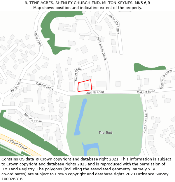 9, TENE ACRES, SHENLEY CHURCH END, MILTON KEYNES, MK5 6JR: Location map and indicative extent of plot