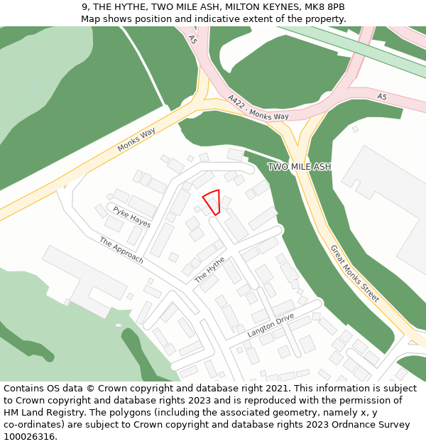 9, THE HYTHE, TWO MILE ASH, MILTON KEYNES, MK8 8PB: Location map and indicative extent of plot