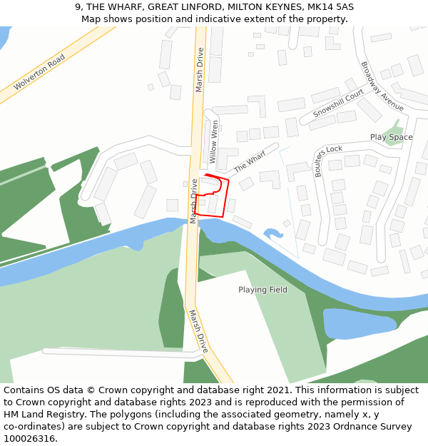9, THE WHARF, GREAT LINFORD, MILTON KEYNES, MK14 5AS: Location map and indicative extent of plot