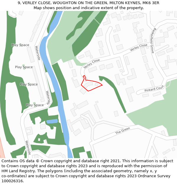 9, VERLEY CLOSE, WOUGHTON ON THE GREEN, MILTON KEYNES, MK6 3ER: Location map and indicative extent of plot
