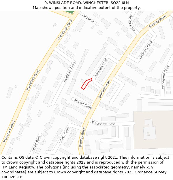 9, WINSLADE ROAD, WINCHESTER, SO22 6LN: Location map and indicative extent of plot