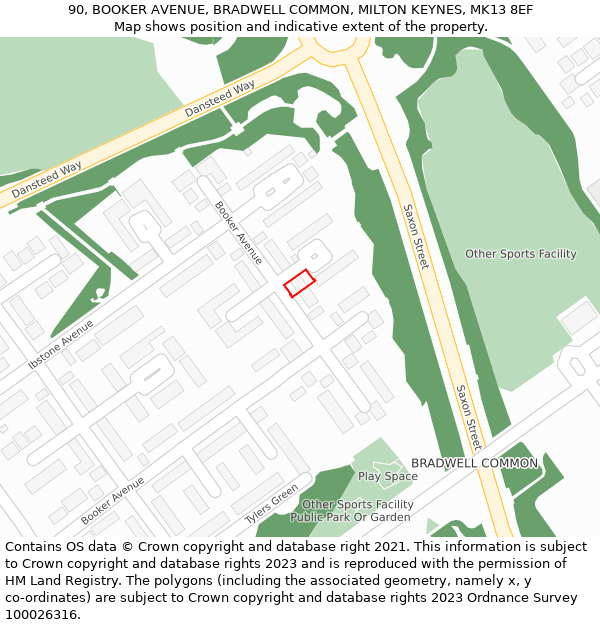 90, BOOKER AVENUE, BRADWELL COMMON, MILTON KEYNES, MK13 8EF: Location map and indicative extent of plot