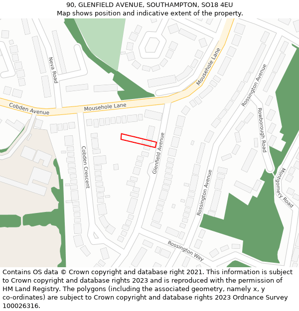 90, GLENFIELD AVENUE, SOUTHAMPTON, SO18 4EU: Location map and indicative extent of plot