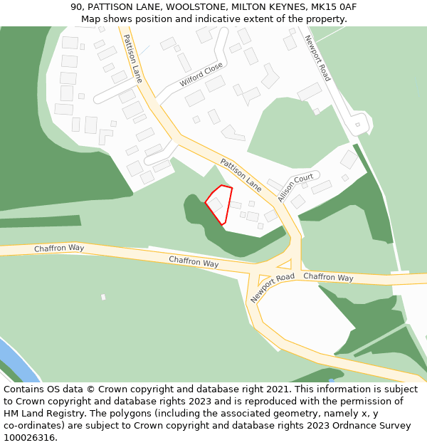 90, PATTISON LANE, WOOLSTONE, MILTON KEYNES, MK15 0AF: Location map and indicative extent of plot