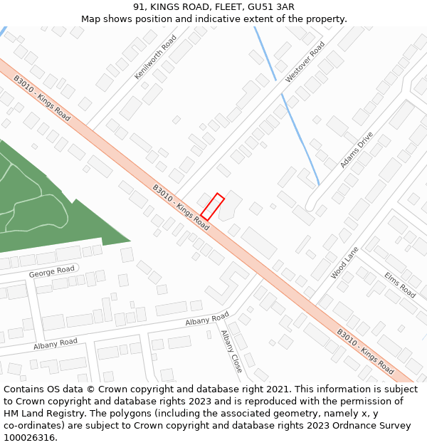 91, KINGS ROAD, FLEET, GU51 3AR: Location map and indicative extent of plot