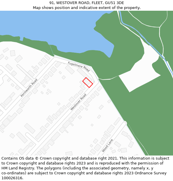 91, WESTOVER ROAD, FLEET, GU51 3DE: Location map and indicative extent of plot