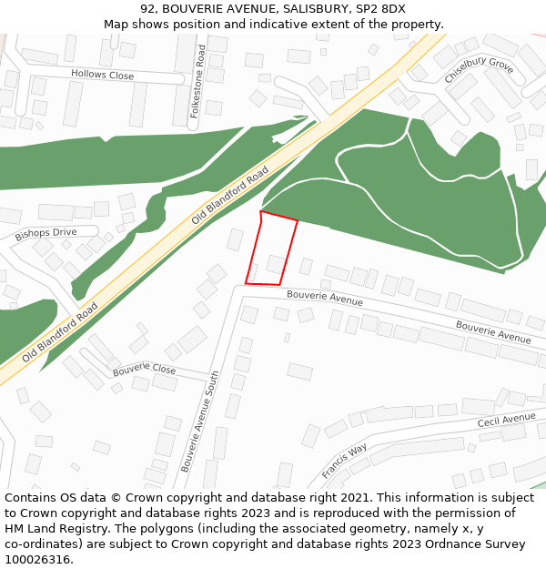 92, BOUVERIE AVENUE, SALISBURY, SP2 8DX: Location map and indicative extent of plot