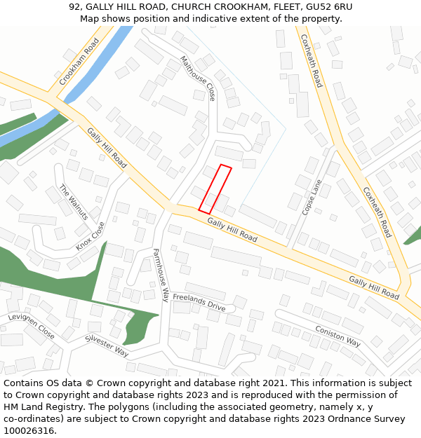 92, GALLY HILL ROAD, CHURCH CROOKHAM, FLEET, GU52 6RU: Location map and indicative extent of plot