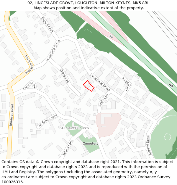 92, LINCESLADE GROVE, LOUGHTON, MILTON KEYNES, MK5 8BL: Location map and indicative extent of plot