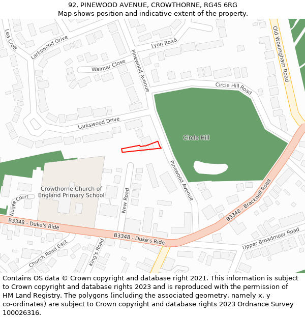 92, PINEWOOD AVENUE, CROWTHORNE, RG45 6RG: Location map and indicative extent of plot