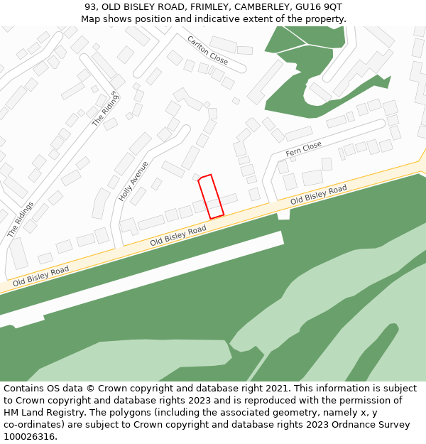 93, OLD BISLEY ROAD, FRIMLEY, CAMBERLEY, GU16 9QT: Location map and indicative extent of plot