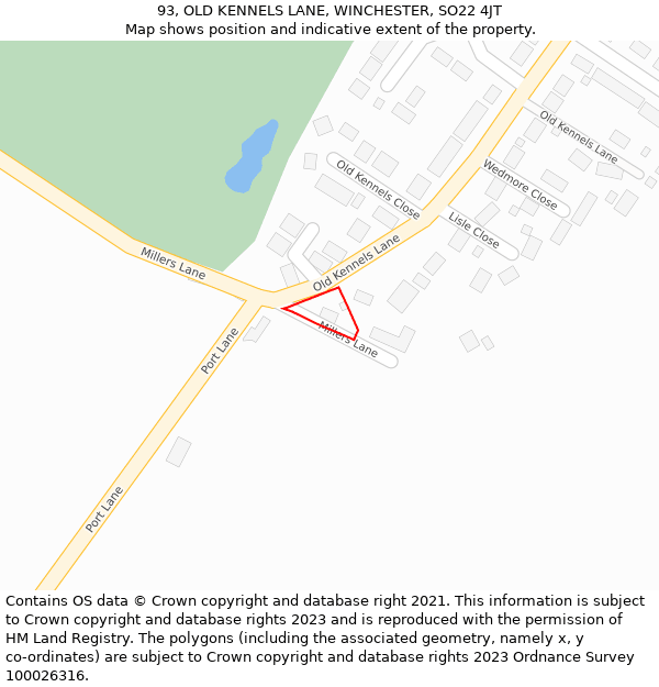 93, OLD KENNELS LANE, WINCHESTER, SO22 4JT: Location map and indicative extent of plot