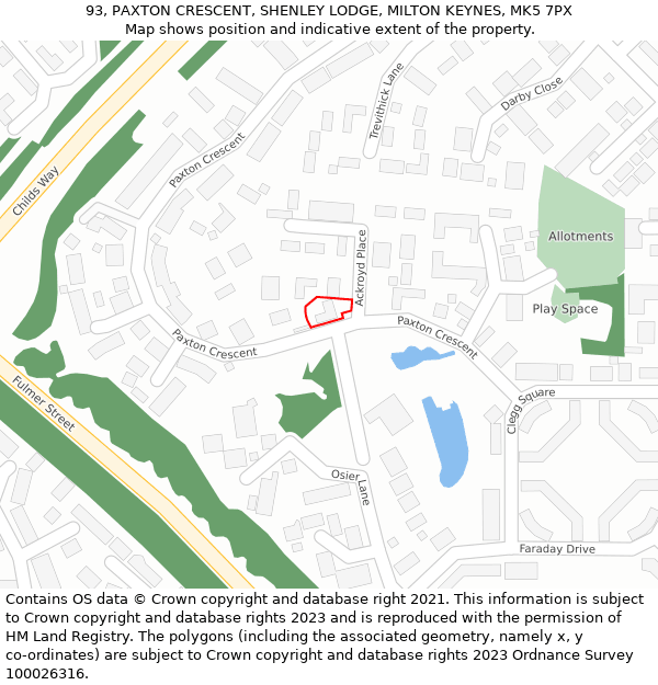 93, PAXTON CRESCENT, SHENLEY LODGE, MILTON KEYNES, MK5 7PX: Location map and indicative extent of plot