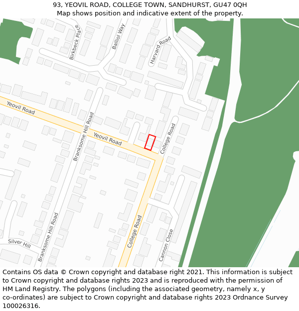 93, YEOVIL ROAD, COLLEGE TOWN, SANDHURST, GU47 0QH: Location map and indicative extent of plot
