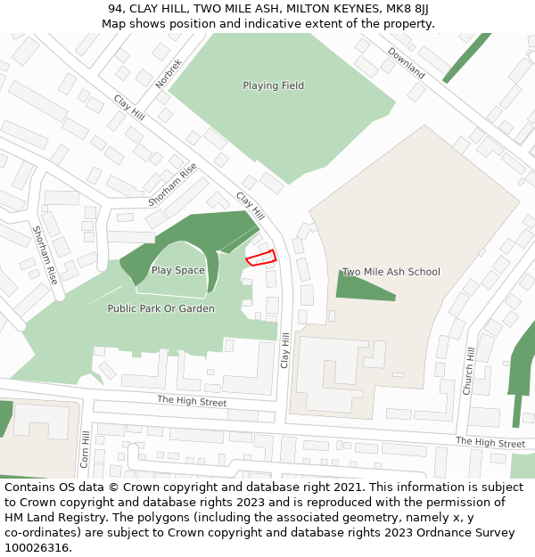 94, CLAY HILL, TWO MILE ASH, MILTON KEYNES, MK8 8JJ: Location map and indicative extent of plot