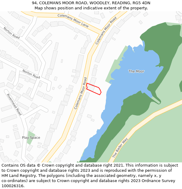 94, COLEMANS MOOR ROAD, WOODLEY, READING, RG5 4DN: Location map and indicative extent of plot